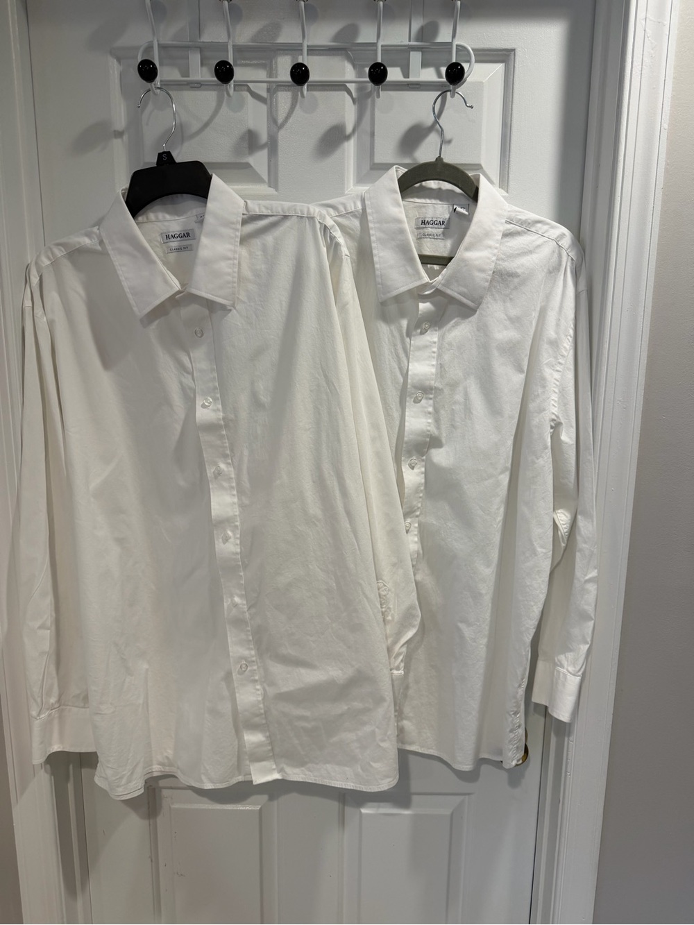 Lot of 2 Haggar Men's White Classic Fit Dress Shirt Sz 18 36 / 37